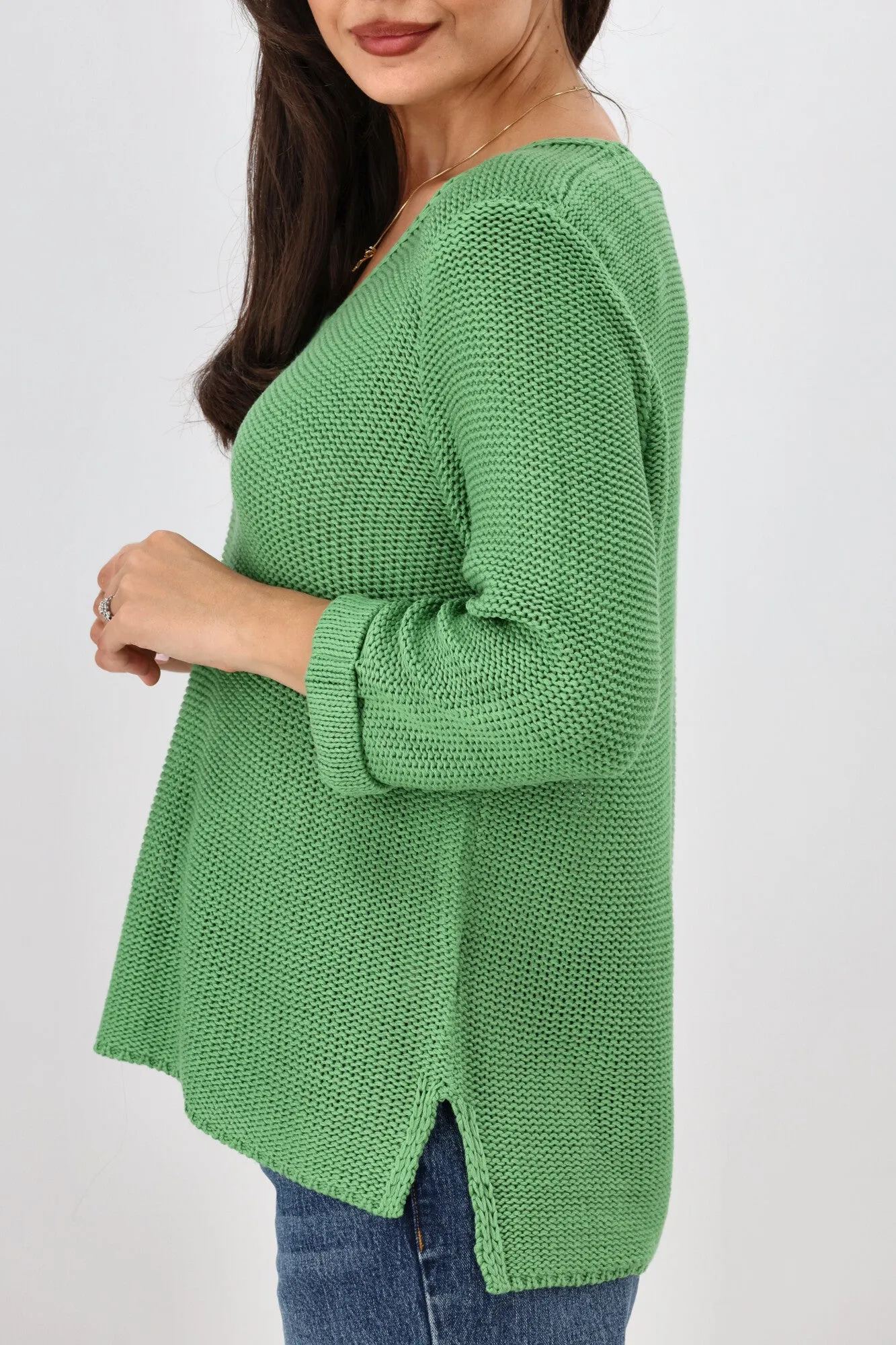 Silver Wishes Roll Up Sleeve Knit Top Green