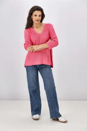 Silver Wishes Roll Up Sleeve Knit Top Raspberry Pink
