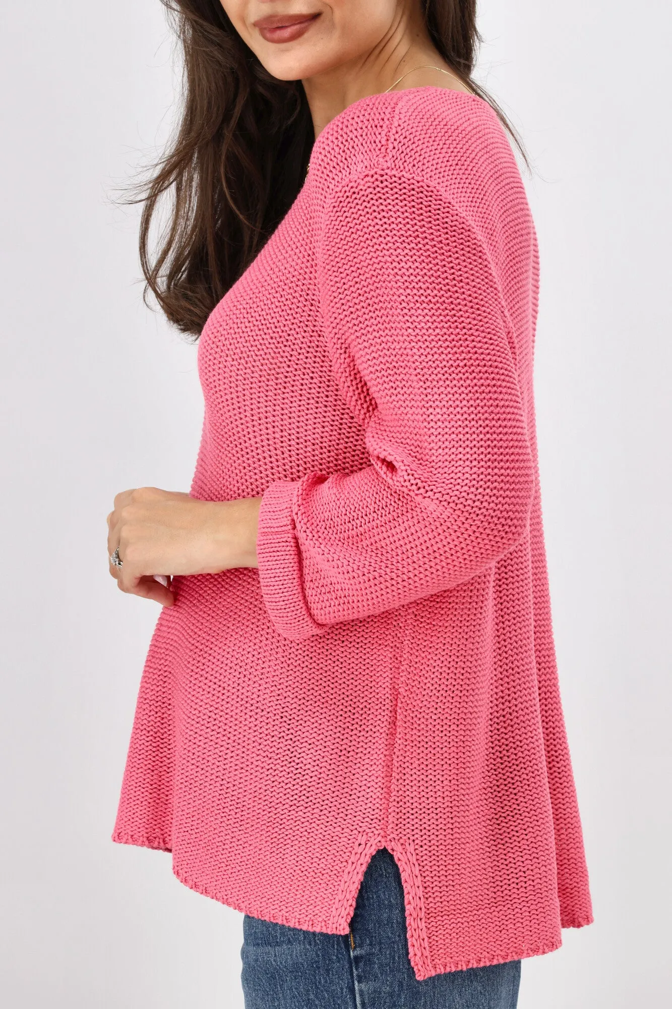 Silver Wishes Roll Up Sleeve Knit Top Raspberry Pink