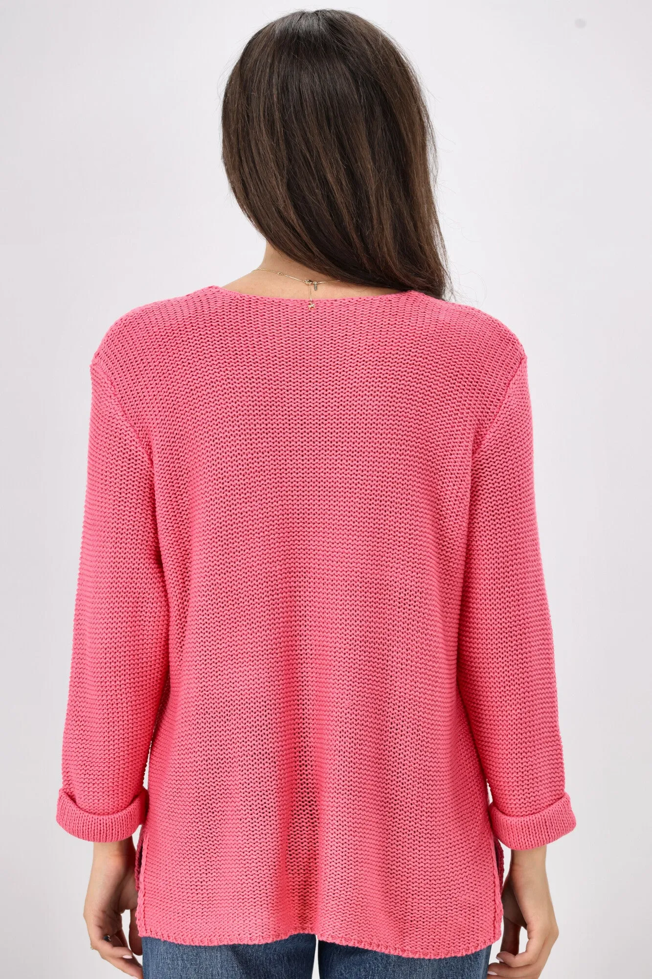 Silver Wishes Roll Up Sleeve Knit Top Raspberry Pink