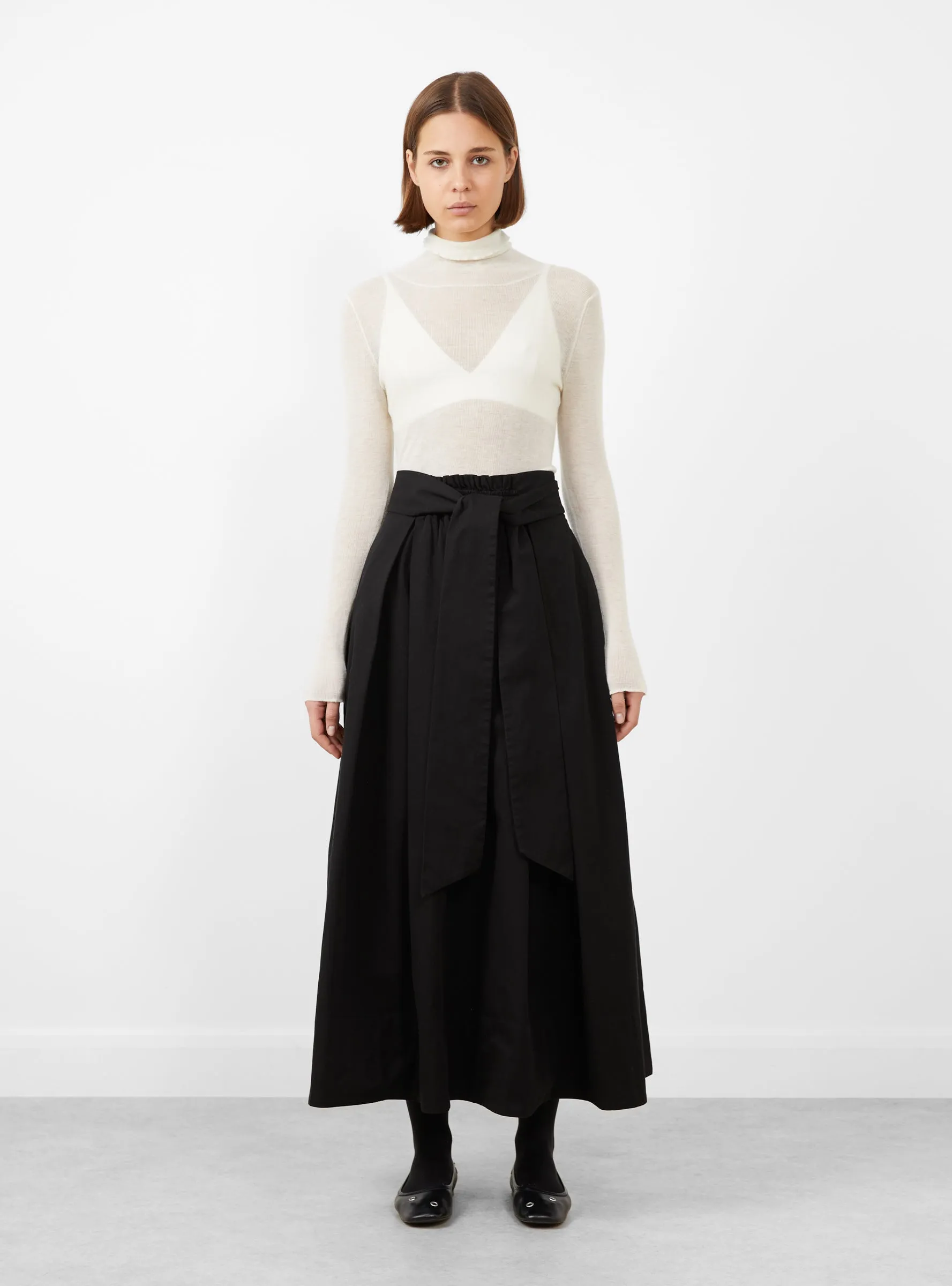 Smocked Tie Front Skirt Black