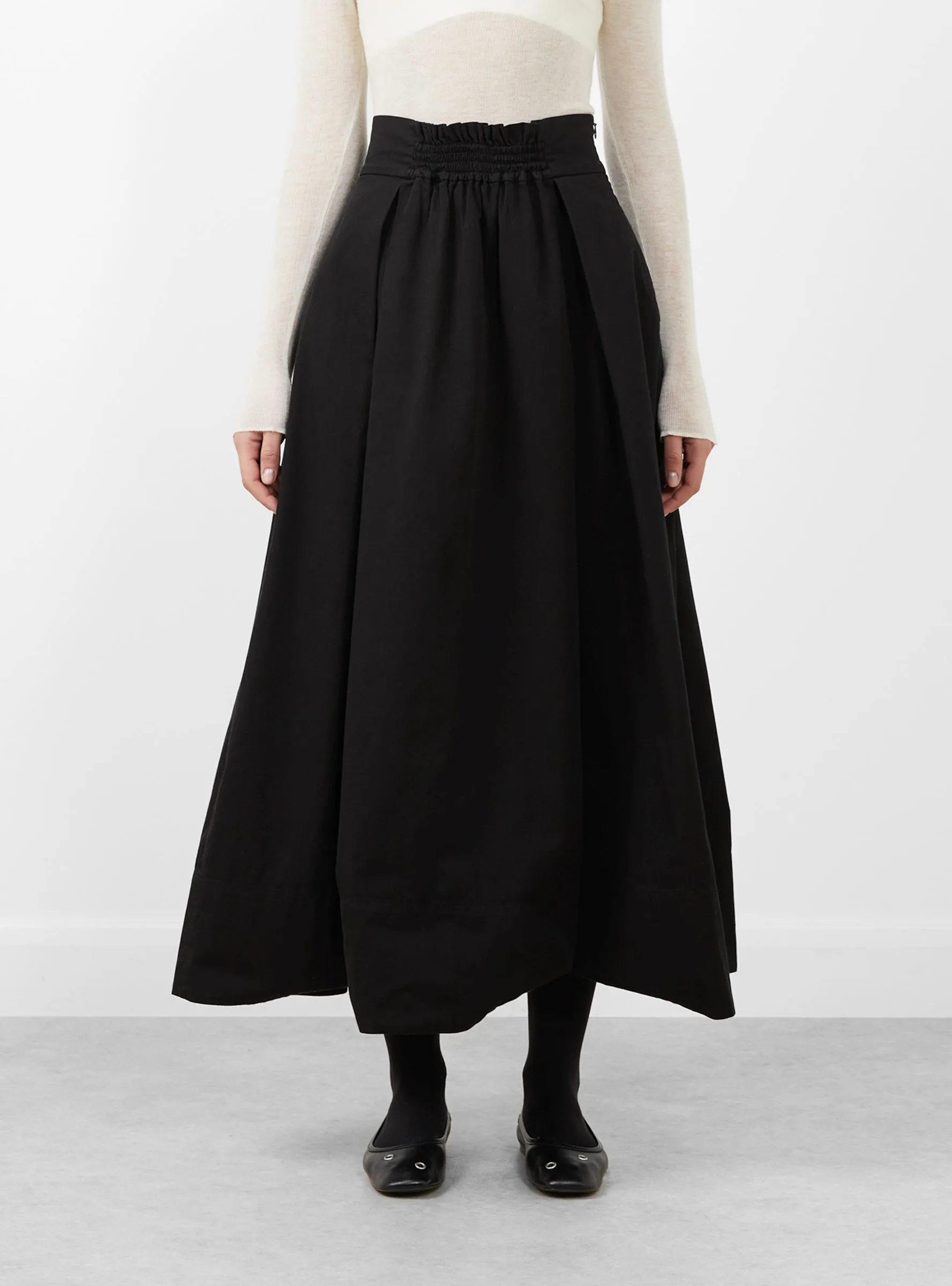 Smocked Tie Front Skirt Black