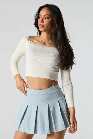 Solid Pleated Mini Skort