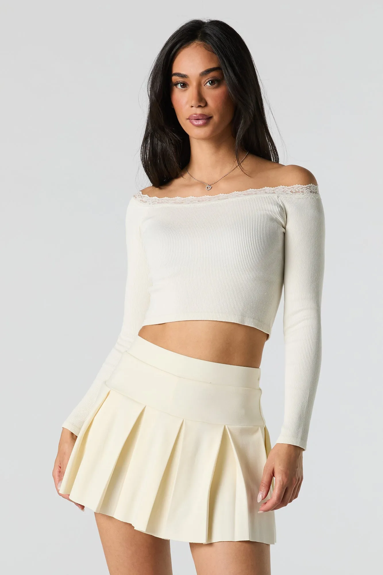Solid Pleated Mini Skort