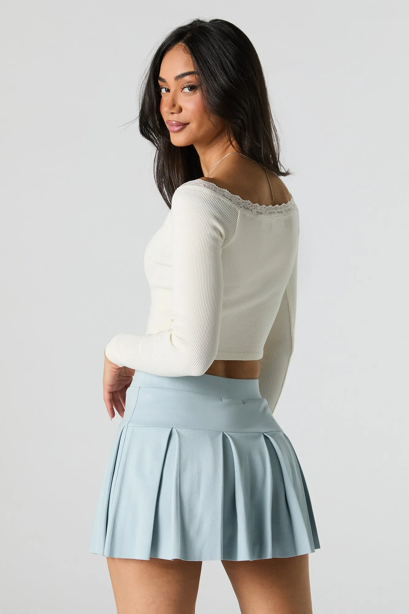Solid Pleated Mini Skort
