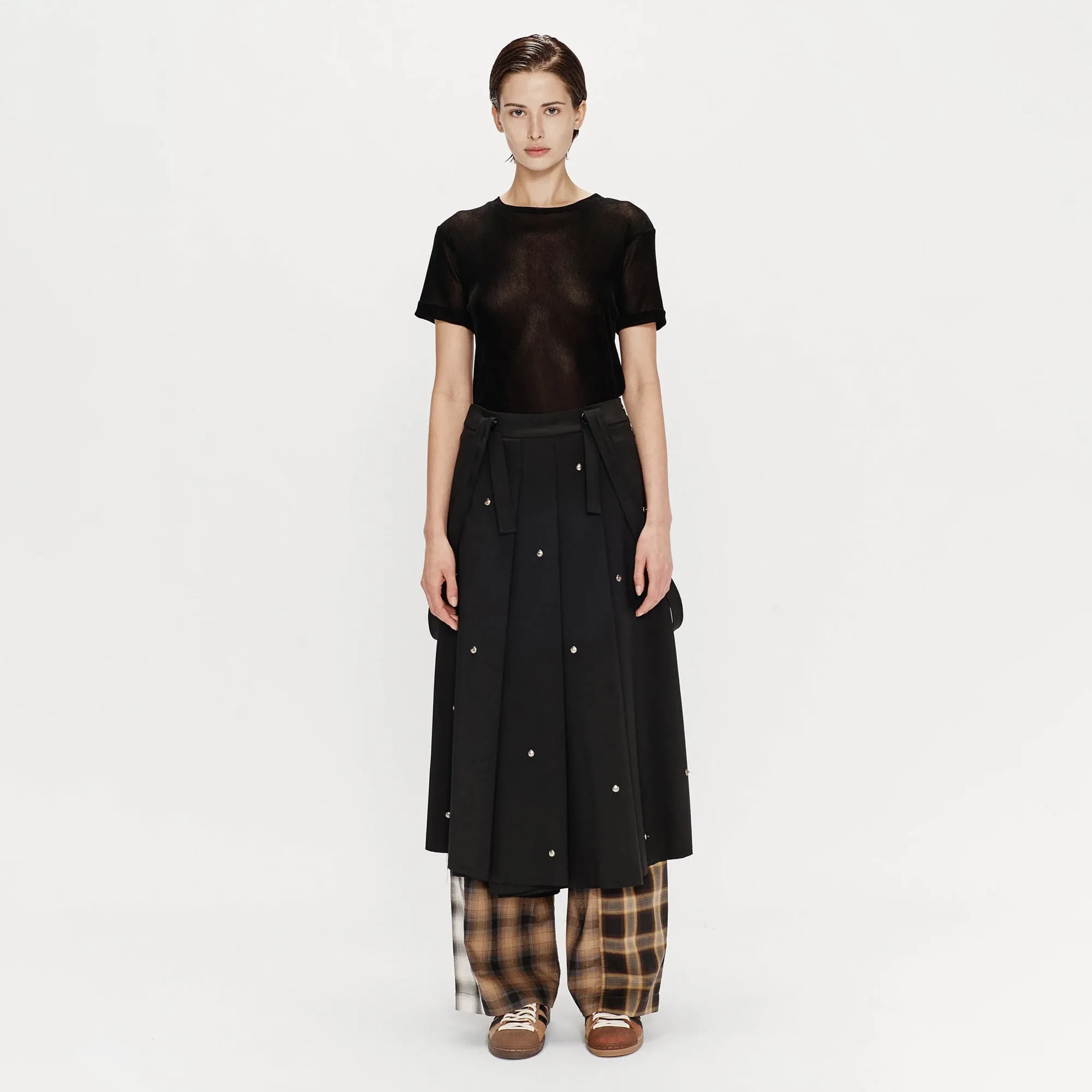 Song For The Mute Metal Bead Pleated Skirt Black