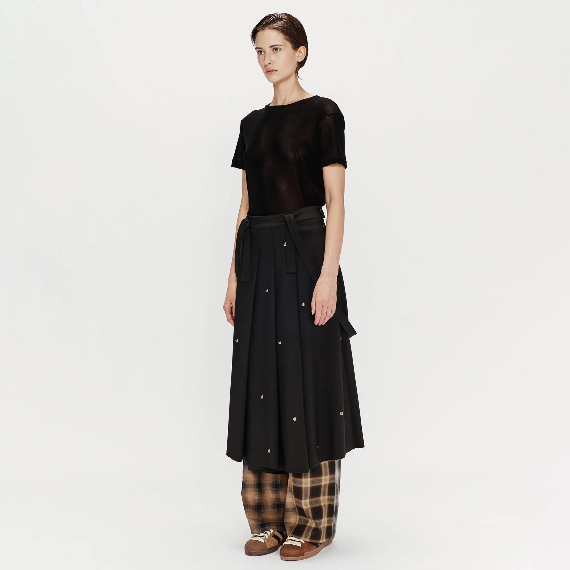 Song For The Mute Metal Bead Pleated Skirt Black