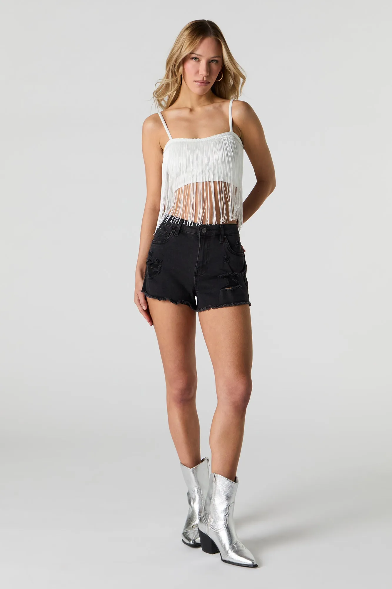 Stretch Distressed Denim Short