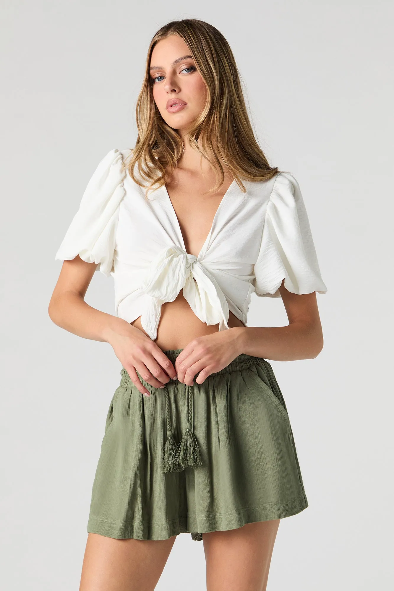 Tassel Drawstring Flowy Short