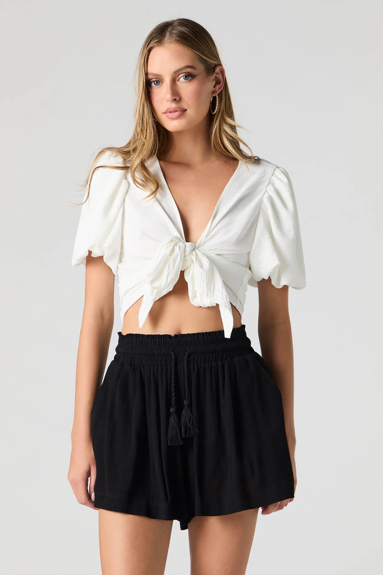 Tassel Drawstring Flowy Short