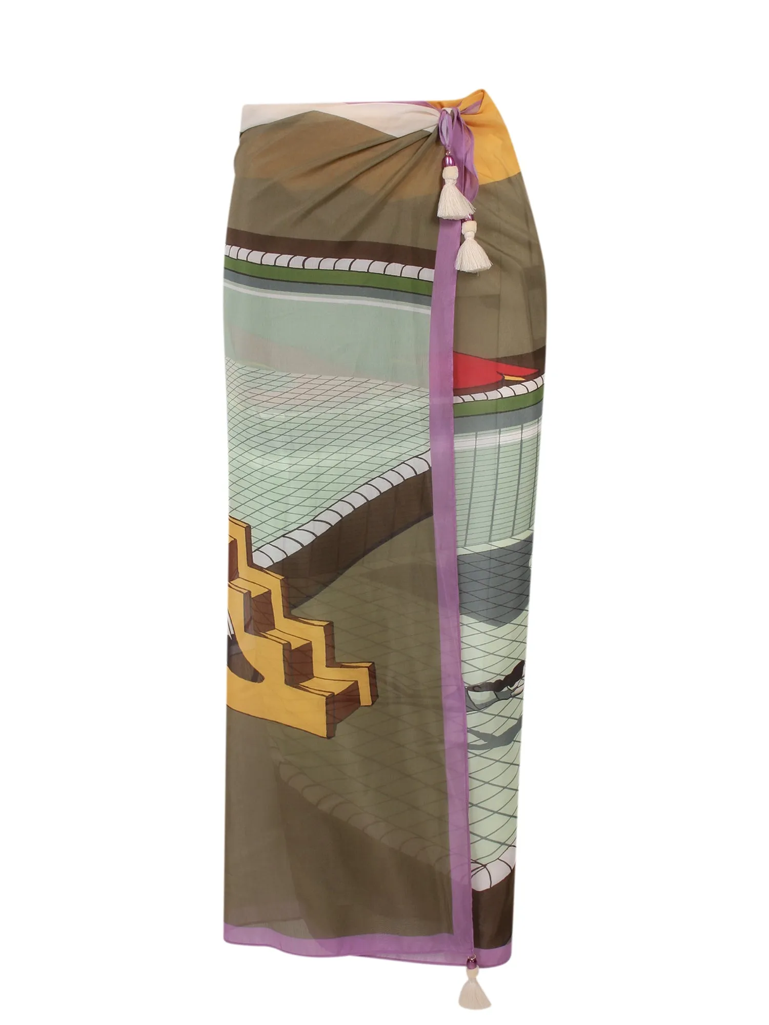 Tory Burch Floral Print Tassel Detailed Beach Skirt