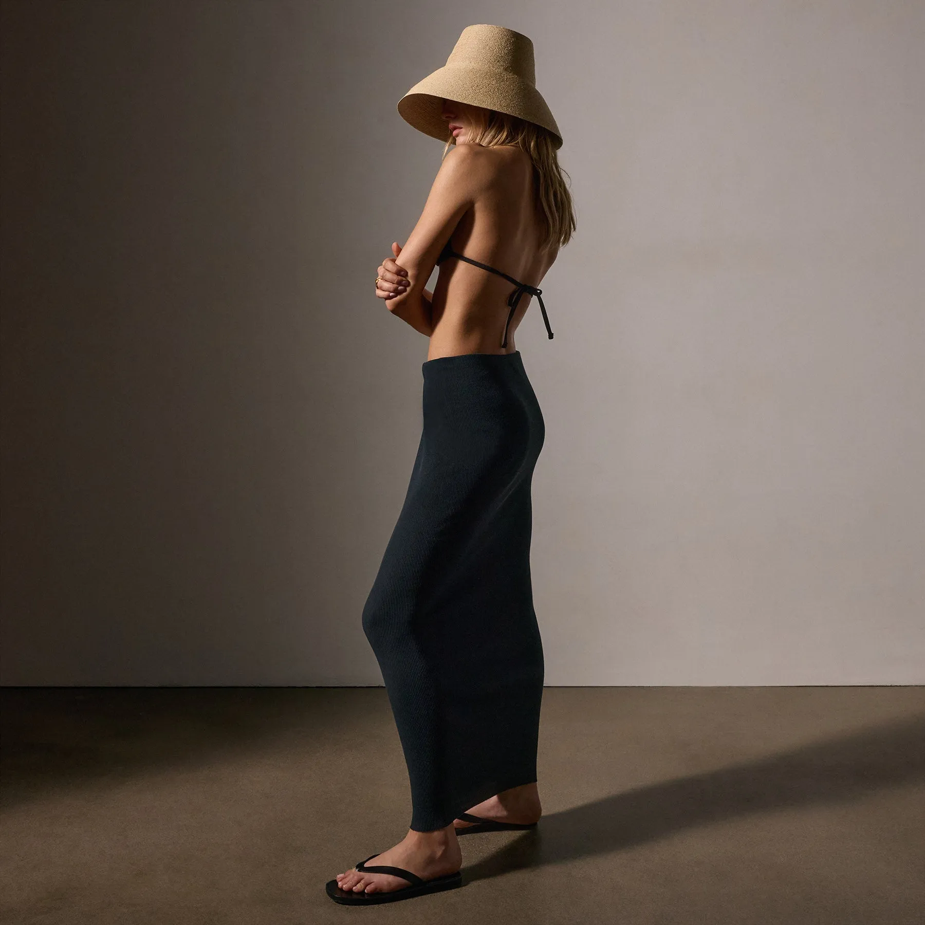 Tubular Rib Pencil Skirt - Magma
