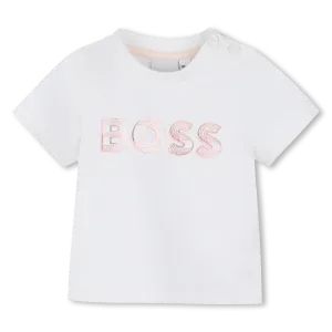 White Shirt Pink Logo T-Shirt