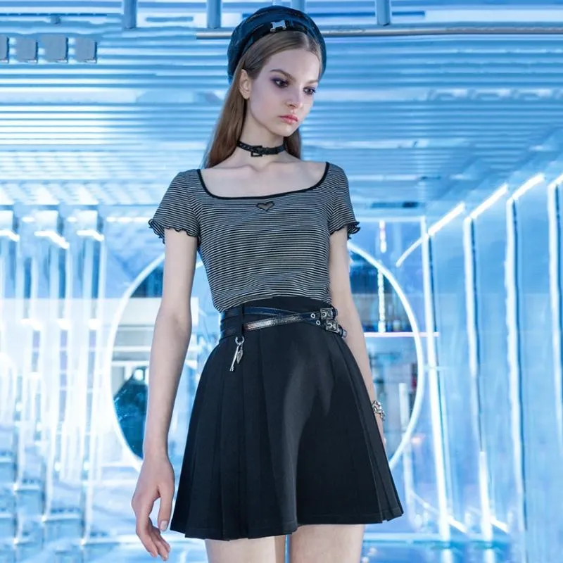 Women's Gothic Key&Lock Plaid Pleated Skirts With PU Belt