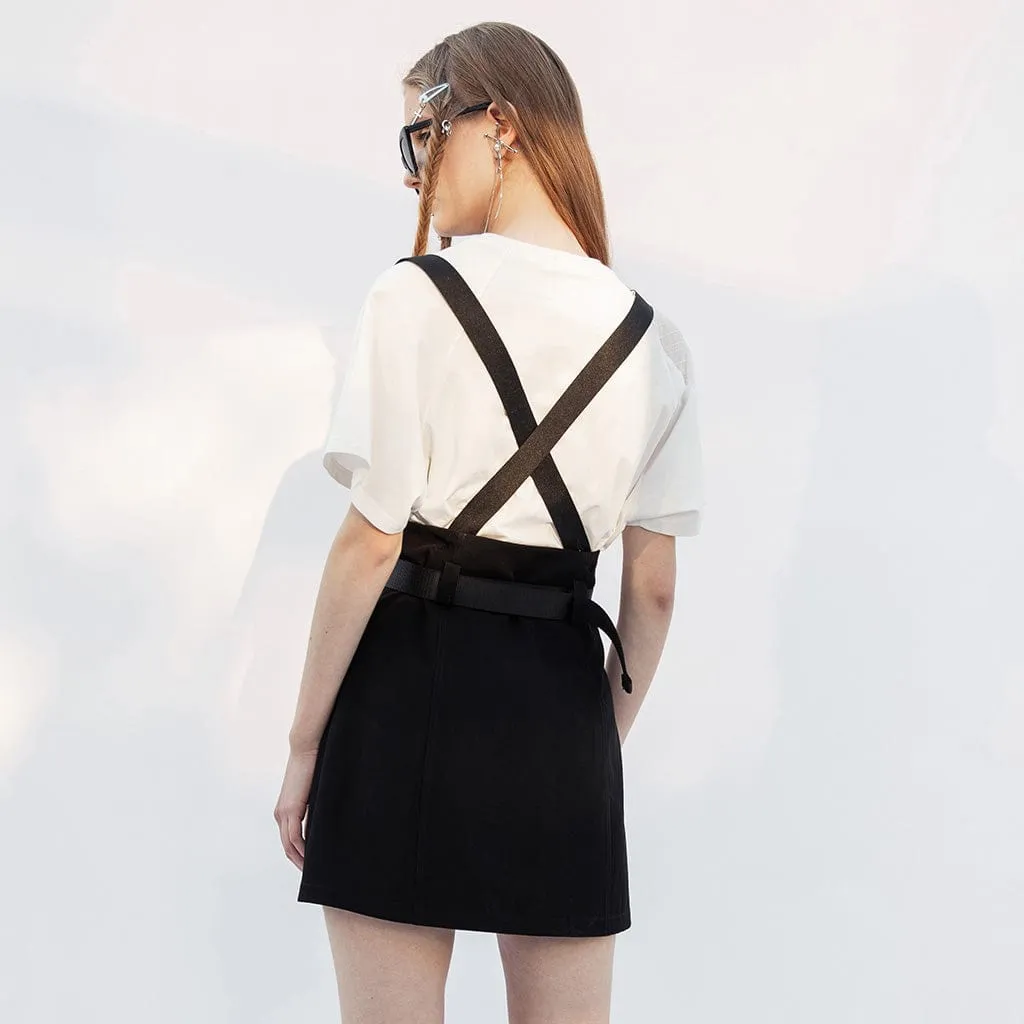 Women's Grunge A-line Braces Skirts with Detachable Mental Chains