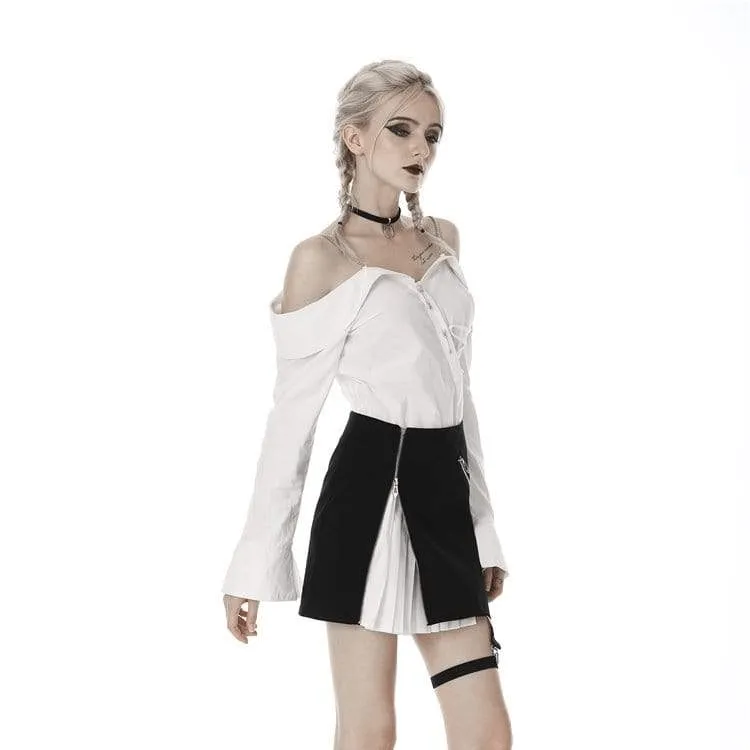 Women's Punk Black&White Side Irregular Short Skirts