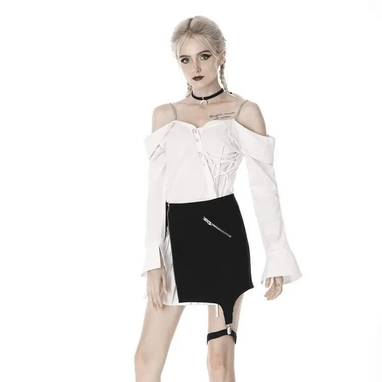 Women's Punk Black&White Side Irregular Short Skirts