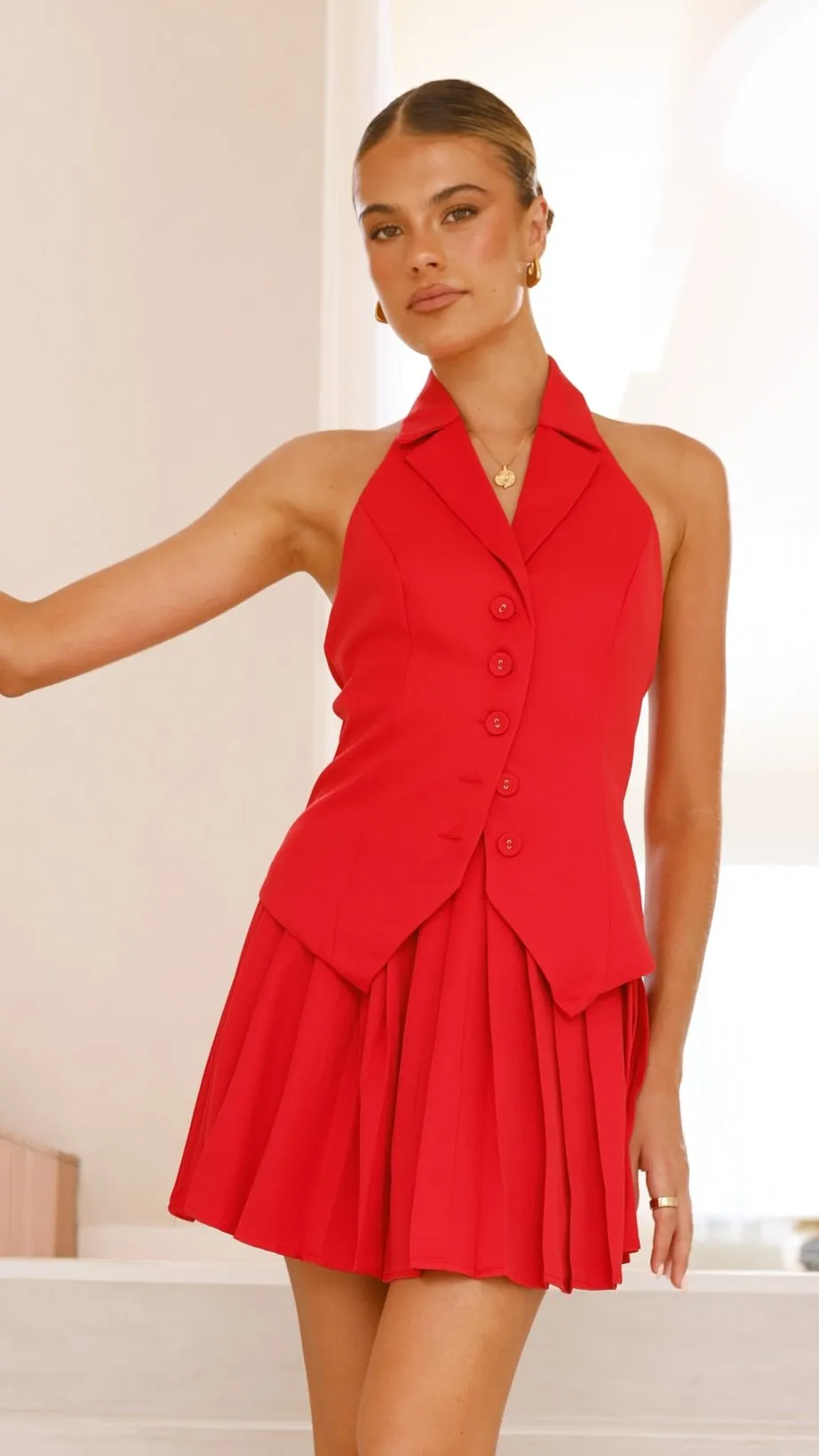 Zappa Pleated Mini Skirt - Red