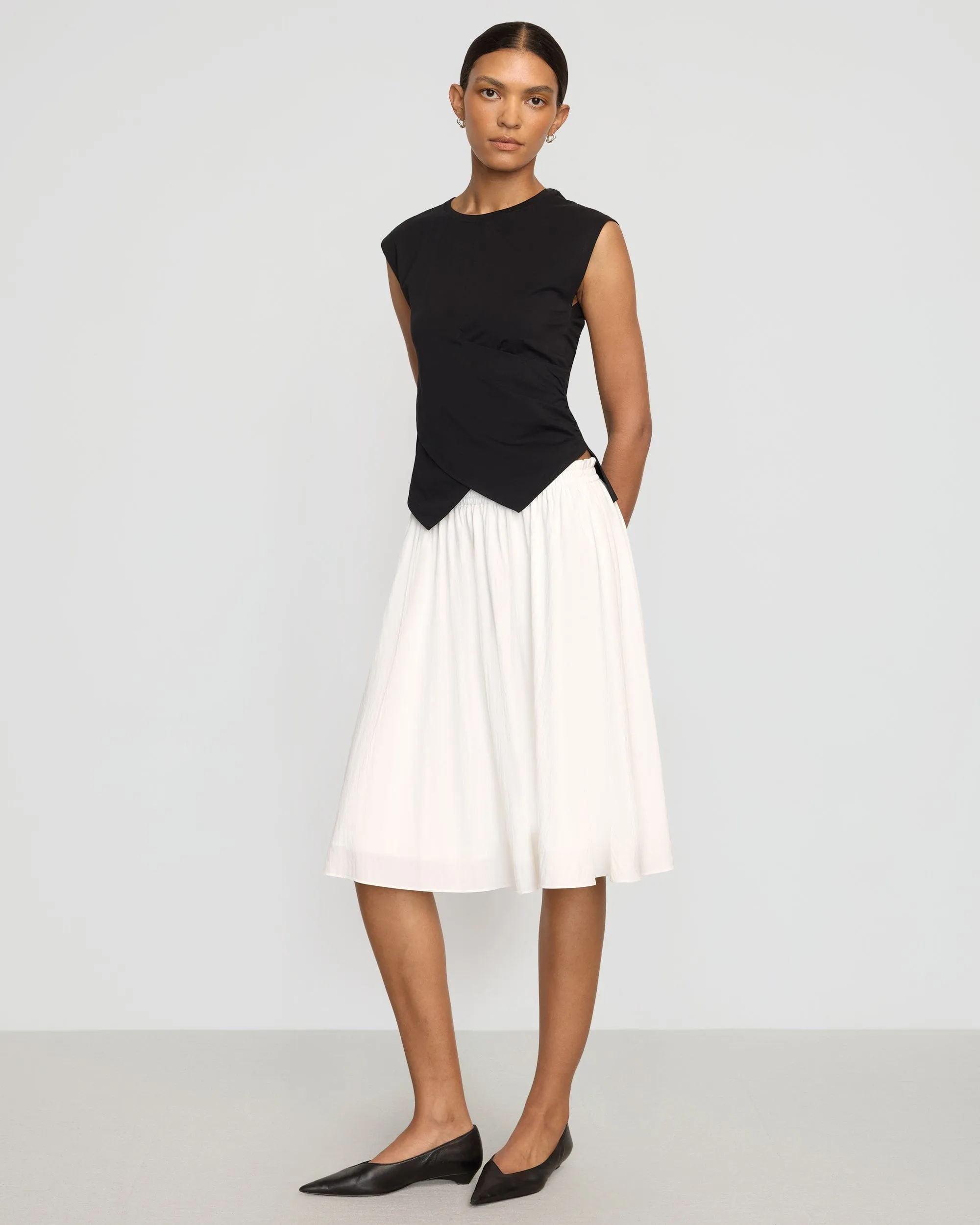 Zazie Shirred Stretch-Waist Midi Skirt